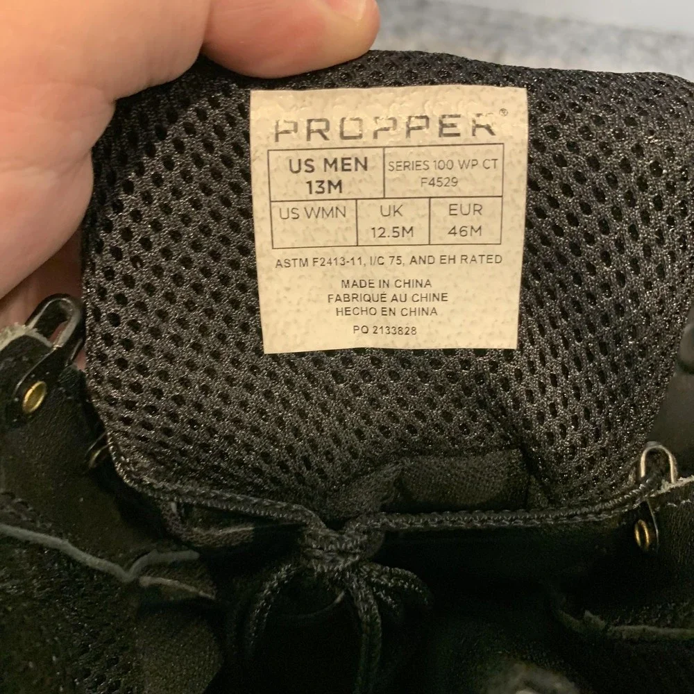 Propper Boots Mens Size 13M Black Waterproof Combat Tactical Side Zip F4529
